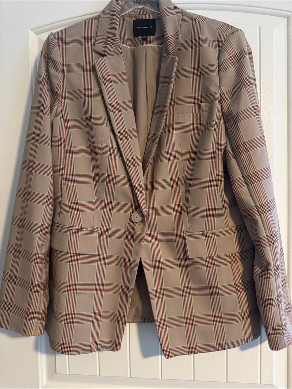 The Limited Tan Plaid Blazer with Red Windowpane
